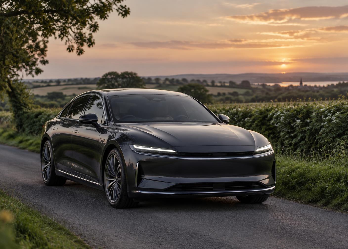 Dark executive car on a quiet Kent countryside road